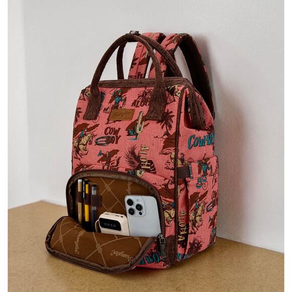 Wrangler Vintage Retro Cowboy Print Pink Canvas Backpack main image 4